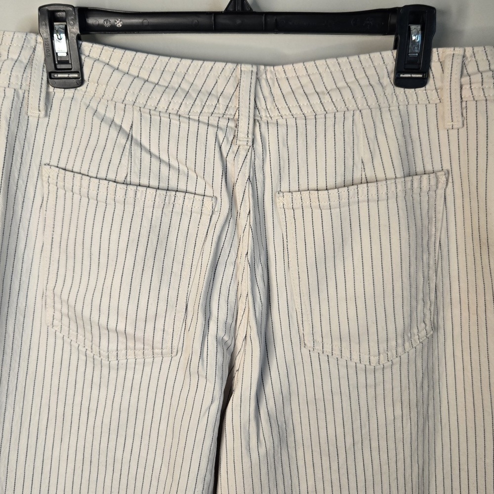 Chino Wide Leg Sailor Pants Womens 12 Nautical Beachy Boho Ivory Stripe Cotton - Picture 6 of 11